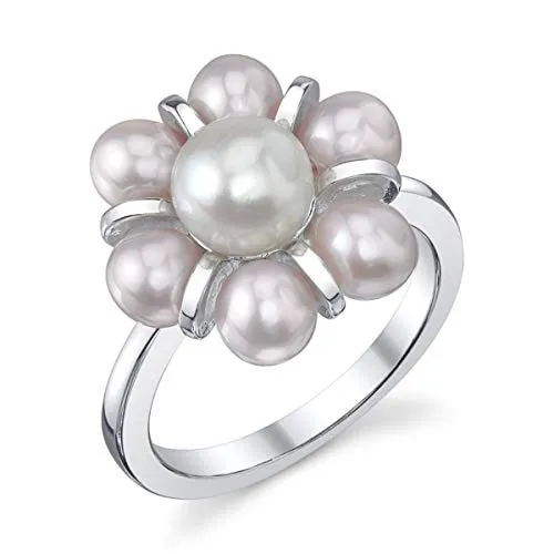 4-5mm White Freshwater Cultured Pearl Cluster Ring in Sterling Silver - Elegant Gift for Women