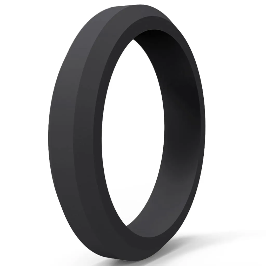 4mm Matte Black Brushed Silicone Stackable Wedding Band Ring by Jude Jewelers