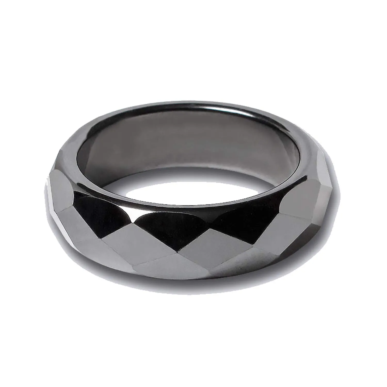 6mm Faceted Hematite Gemstone Plain Band Ring for Confidence & Willpower