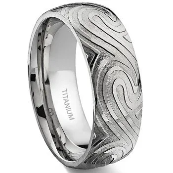 7 Degree Ocean Swirls Titanium Band Ring - Solid Hypoallergenic Lightweight Wedding Band