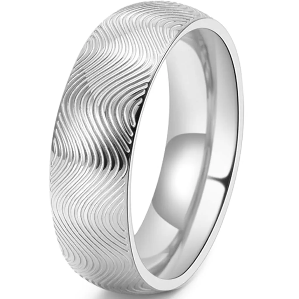 7mm Stainless Steel Ocean Wave Style Beach Wedding Band Ring by Jude Jewelers