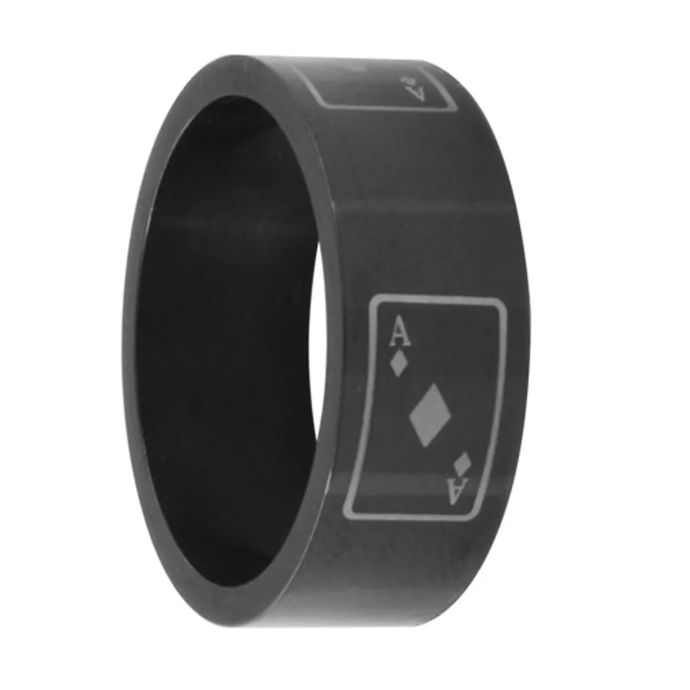 8MM Black Anodized Stainless Steel Card Ace Wedding Band - Size 8 to 13 by DoubleAccent