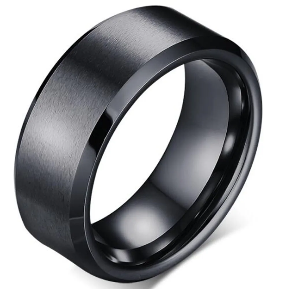 8mm Brushed Matte Black Titanium Stainless Steel Wedding Band - Hypoallergenic & Durable