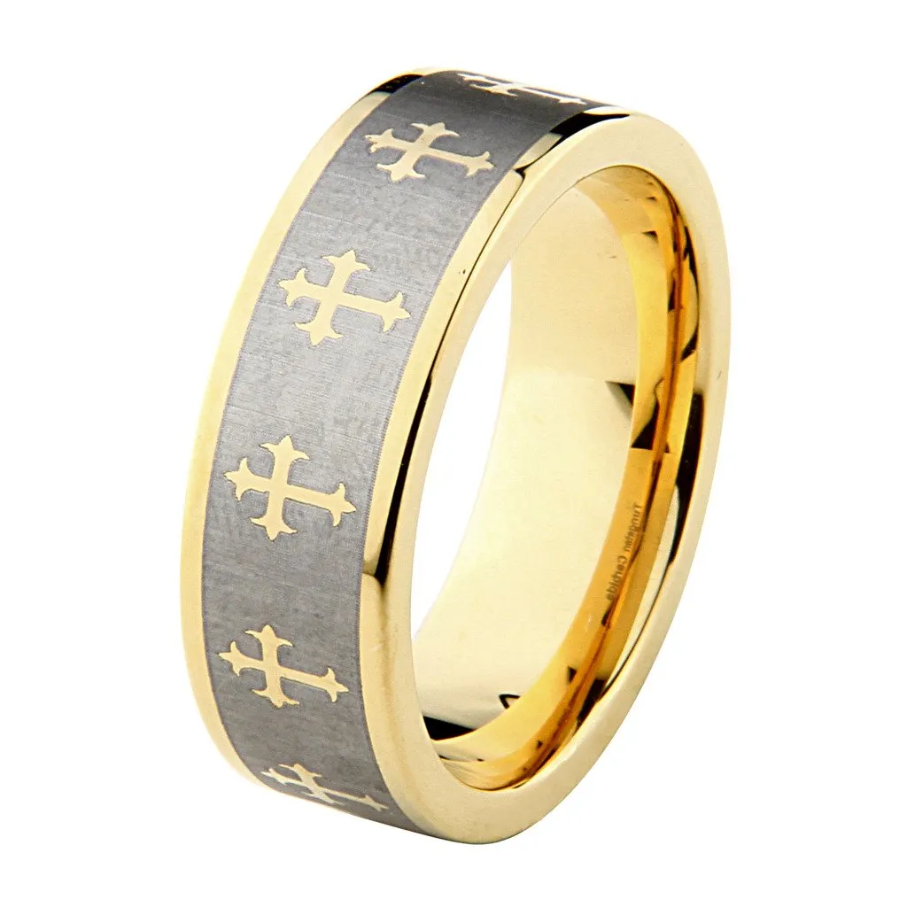 8mm Celtic Design Cross Tungsten Gold Plated Comfort-fit Wedding Band Ring (Size 5-15)