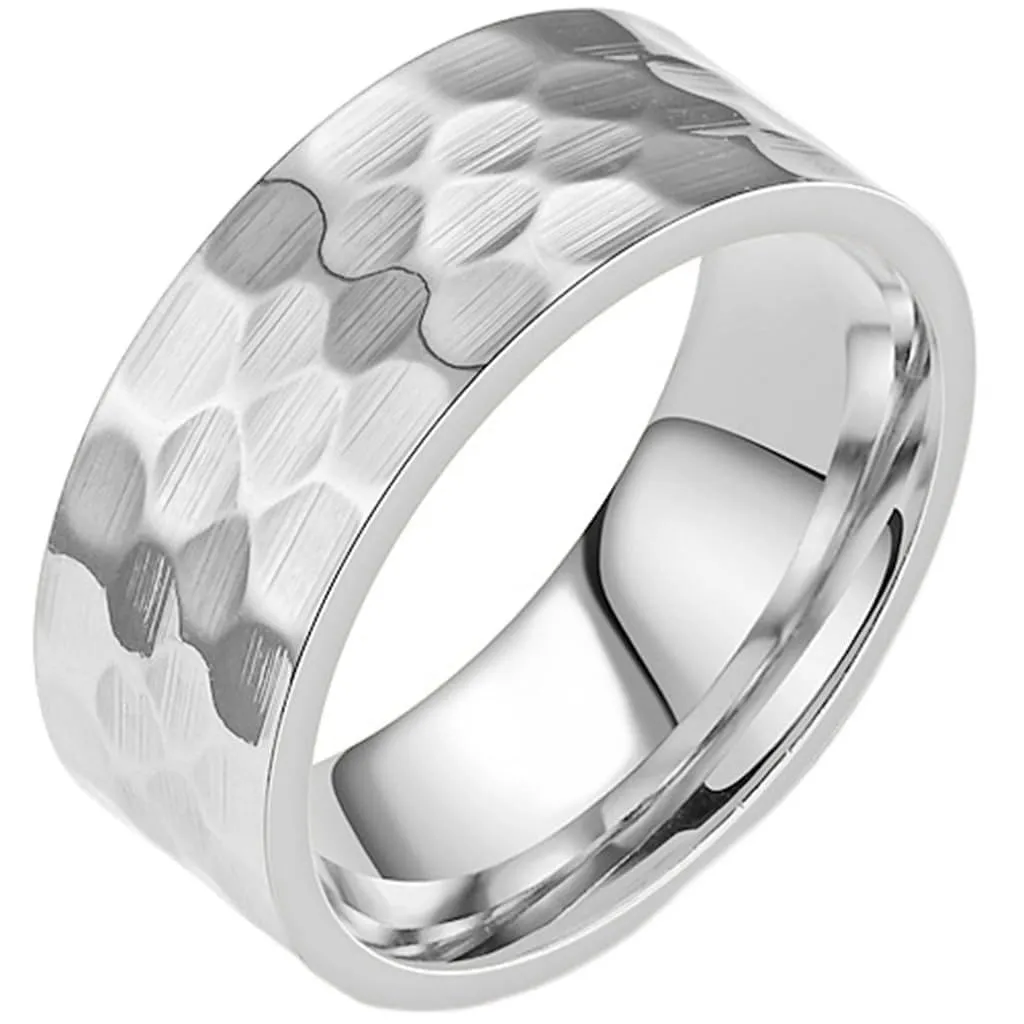 8mm Stainless Steel Simple Hammered Wedding Band Ring