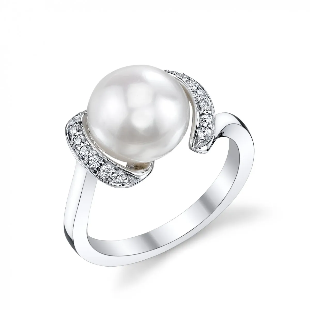 9-10mm Genuine White Freshwater Cultured Pearl & Cubic Zirconia Designer Ring for Women