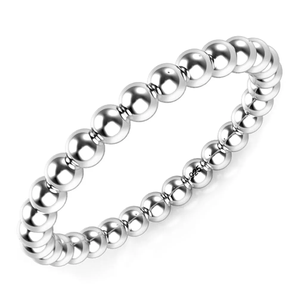 925 Sterling Silver 2MM Eternity Bead Wedding Band Ring - Rhodium Plated, Tarnish Resistant