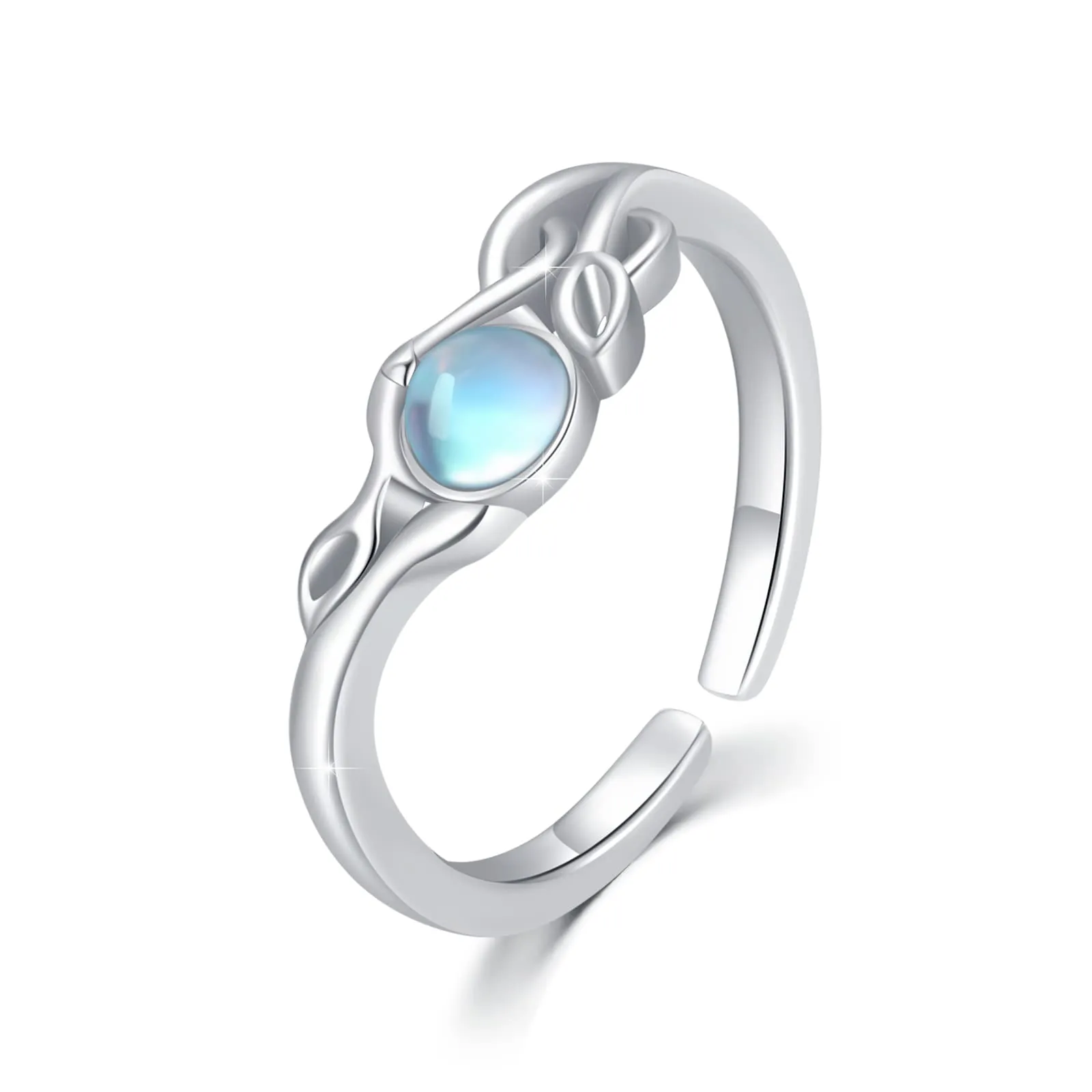 925 Sterling Silver Adjustable Leaf Moonstone Rings for Women - Star/Infinity/Feather Designs