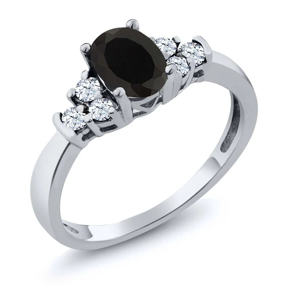 925 Sterling Silver Black Onyx & White Topaz Ring for Women (0.63 Cttw, Size 5-9, Birthstone)