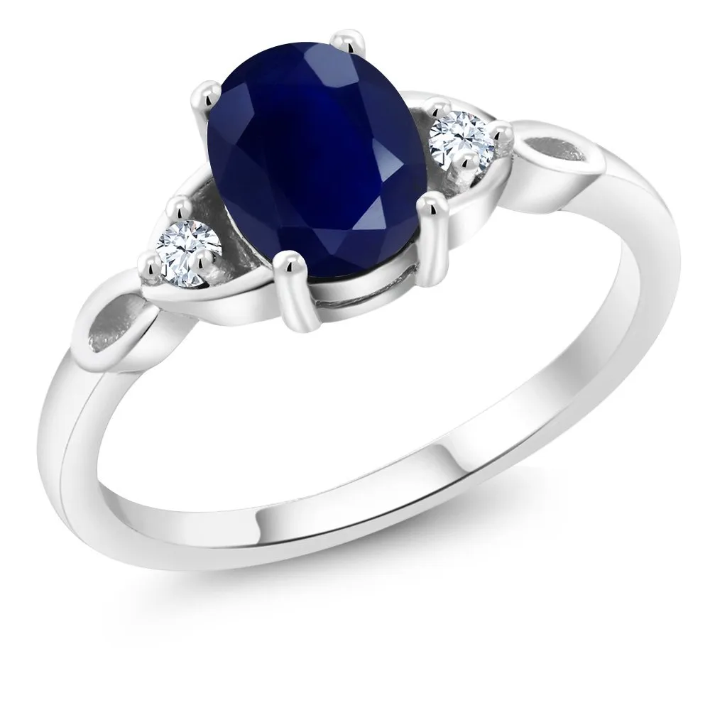 925 Sterling Silver Blue Sapphire 3-Stone Ring for Women, 1.85 Cttw, Oval 8x6mm, Sizes 5-9