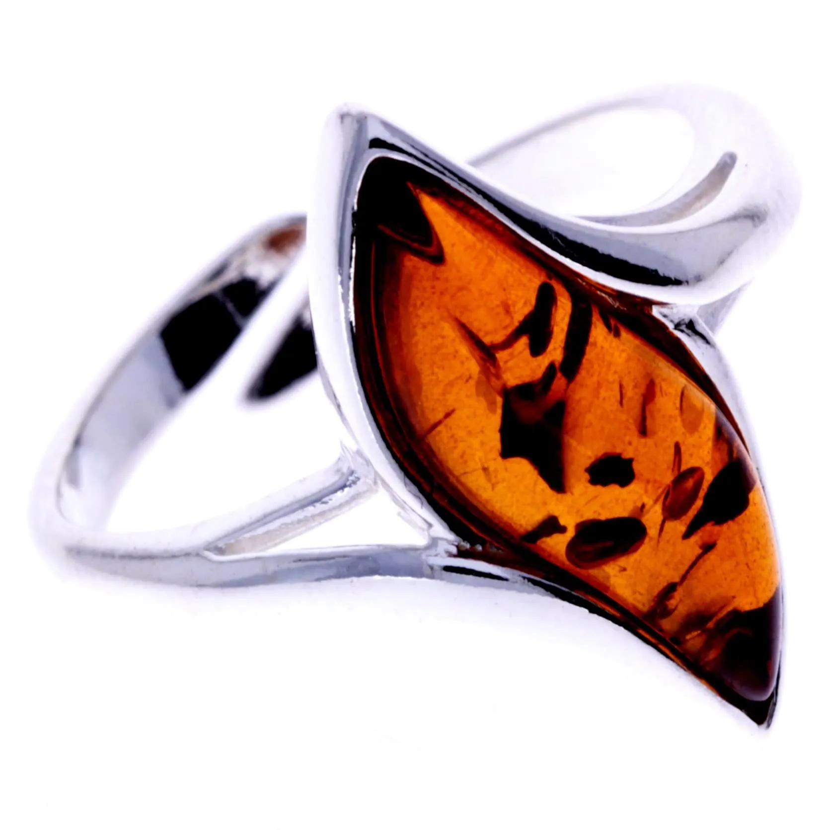 925 Sterling Silver Cognac Baltic Amber Adjustable Designer Ring by SilverAmber Jewellery