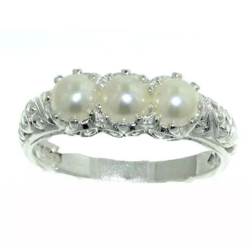 925 Sterling Silver Cultured Pearl Women's Band Ring - Sizes 4 to 12 - Deluxe Presentation Box