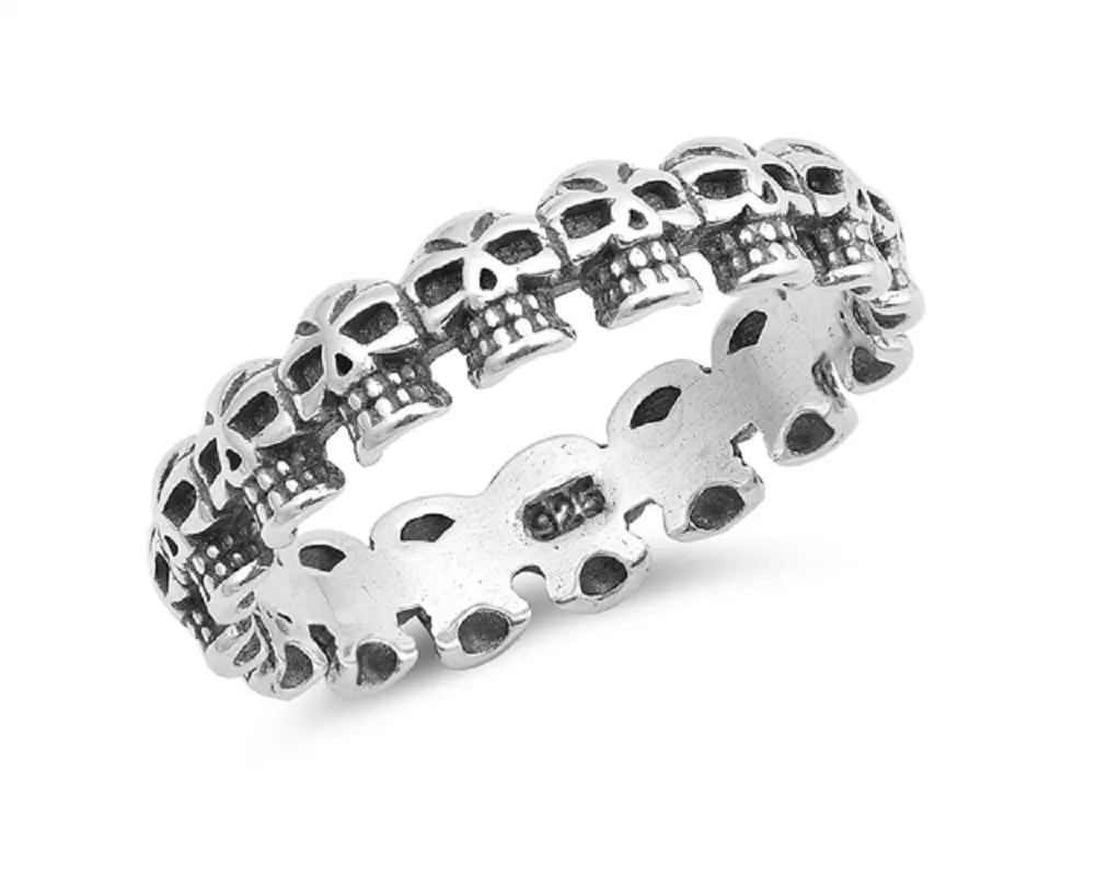 925 Sterling Silver Eternity Skulls Band Ring - Durable & Eye-Catching Gift from CloseoutWarehouse