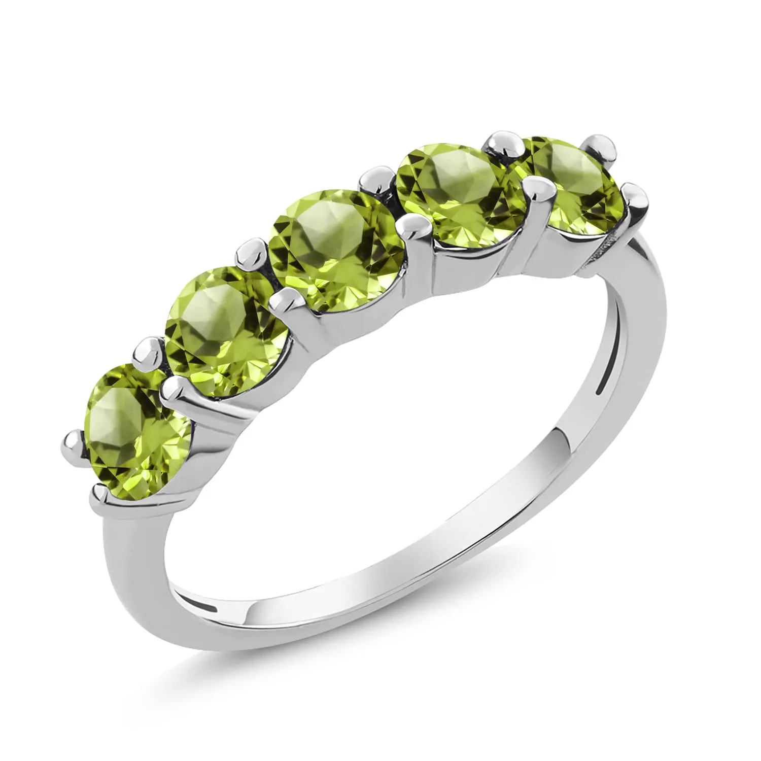 925 Sterling Silver Green Peridot 5 Stone Band Ring for Women, 1.50 Cttw, Sizes 5-9