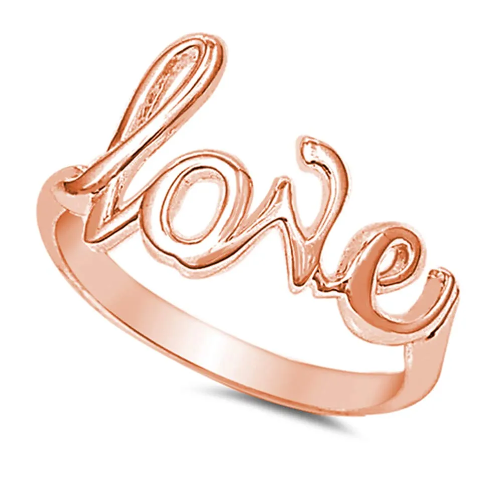 925 Sterling Silver Love in Script Ring - Durable & Elegant Gift for Women (Sizes 2-15, Various Colors)