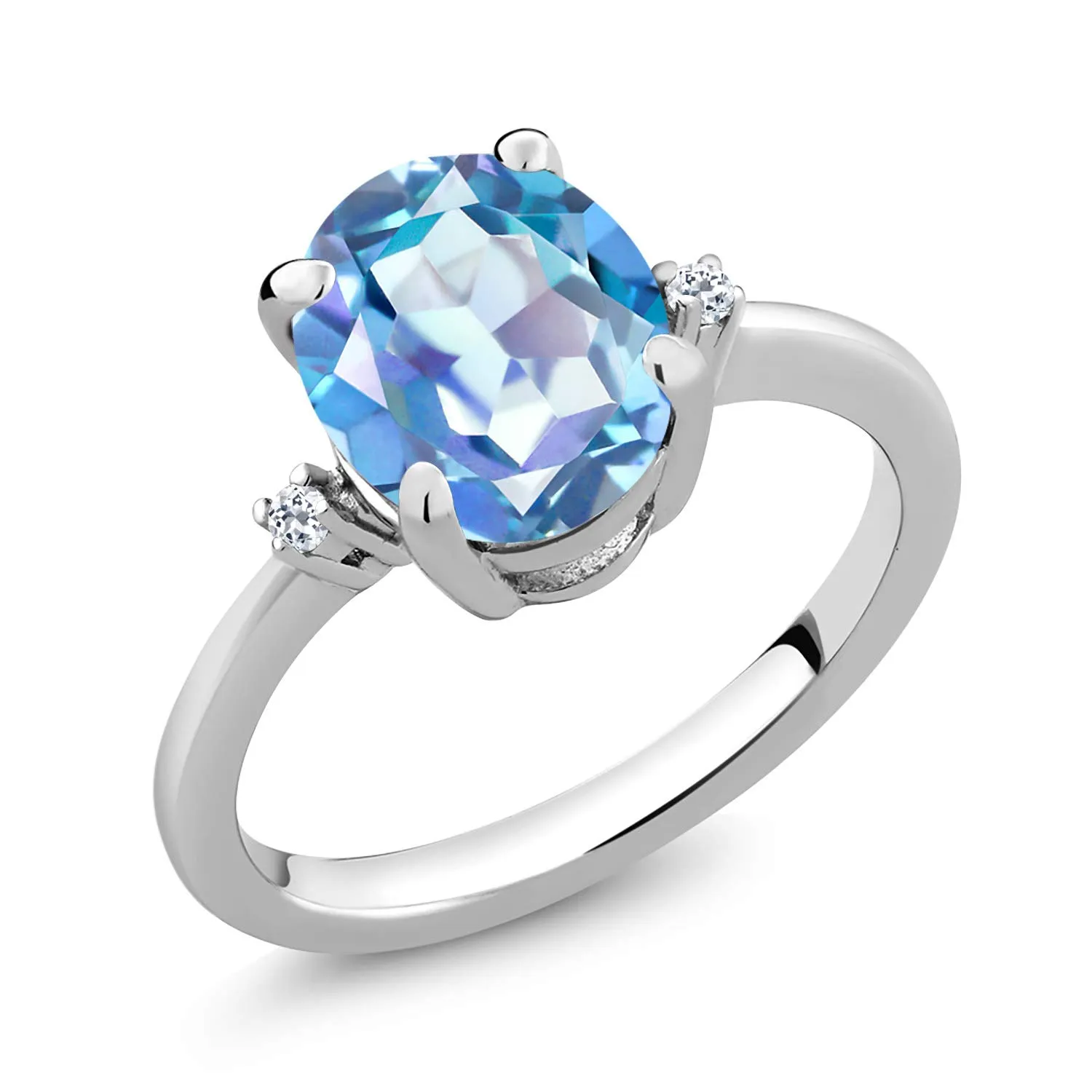 925 Sterling Silver Millennium Blue Mystic Quartz & White Topaz Engagement Ring, Size 5-9