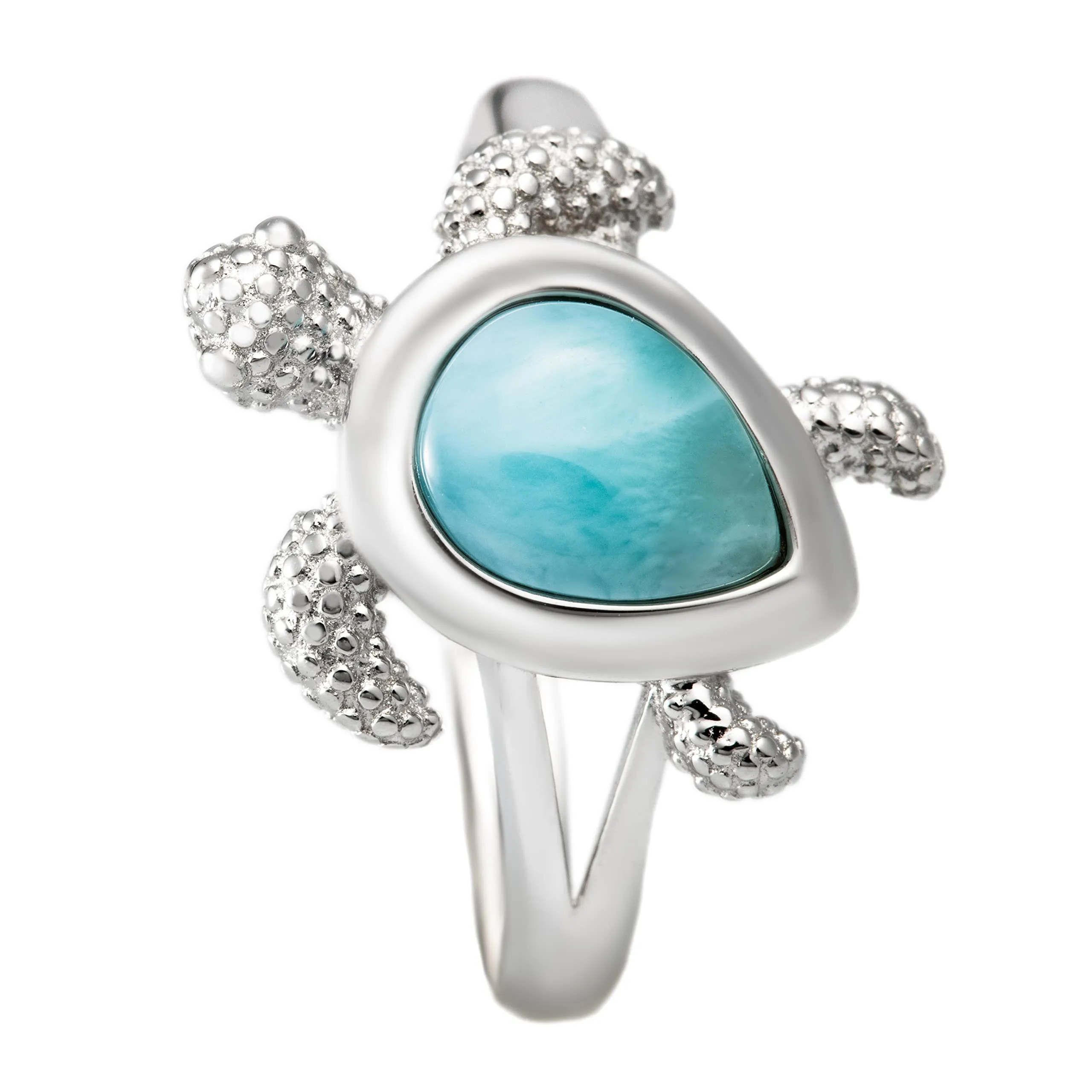 925 Sterling Silver Natural Larimar Sea Turtle Wedding Band - Hypoallergenic Engagement Ring