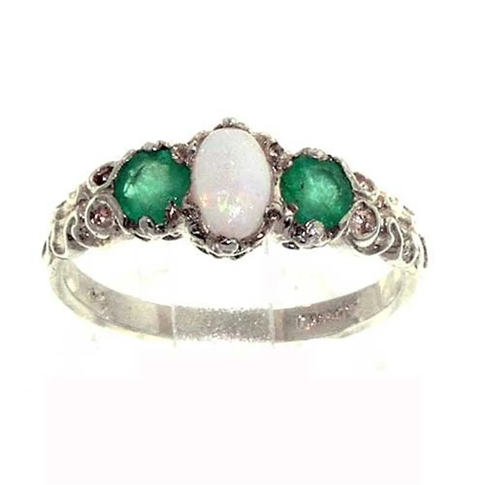 925 Sterling Silver Opal & Emerald Women's Band Ring - Sizes 4 to 12, Made in England