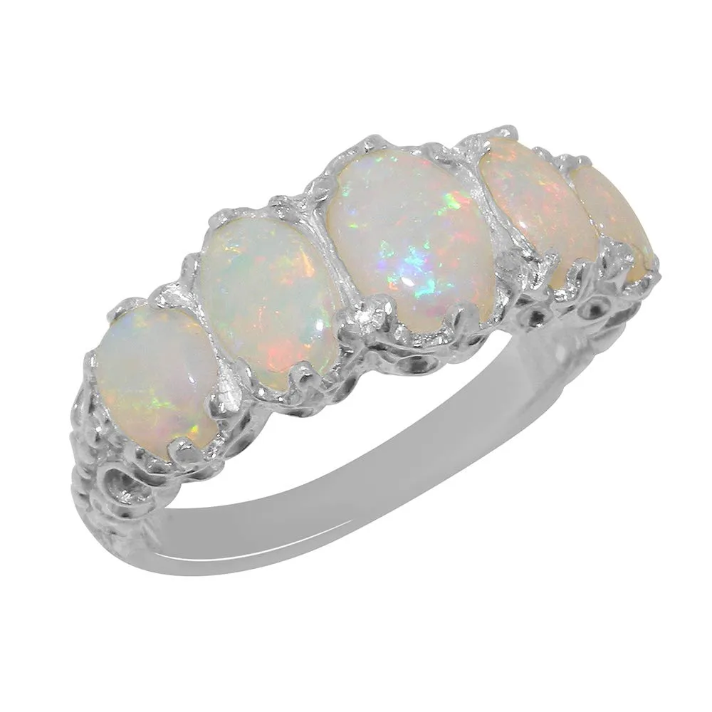 925 Sterling Silver Opal Women's Band Ring - Victorian Style, Sizes 4-12, Deluxe Box Included