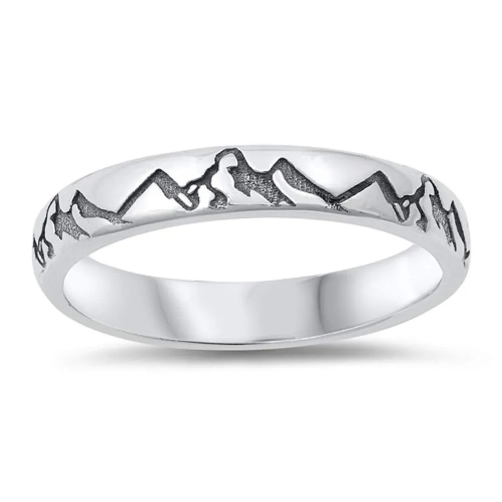 925 Sterling Silver Oxidized Mountains Classic Eternity Band Ring - 3.5mm Face Height