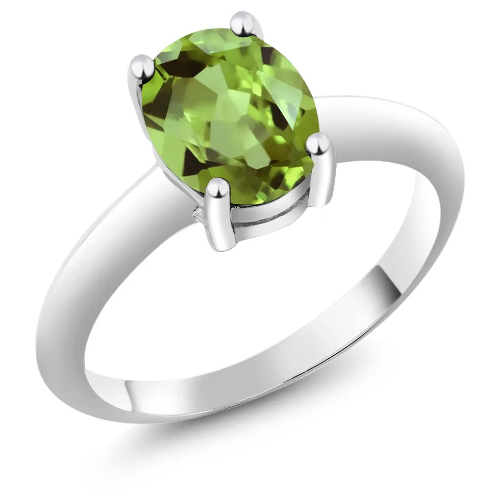 925 Sterling Silver Peridot Solitaire Ring for Women (2.10 Cttw, Oval 9X7MM, Sizes 5-9)