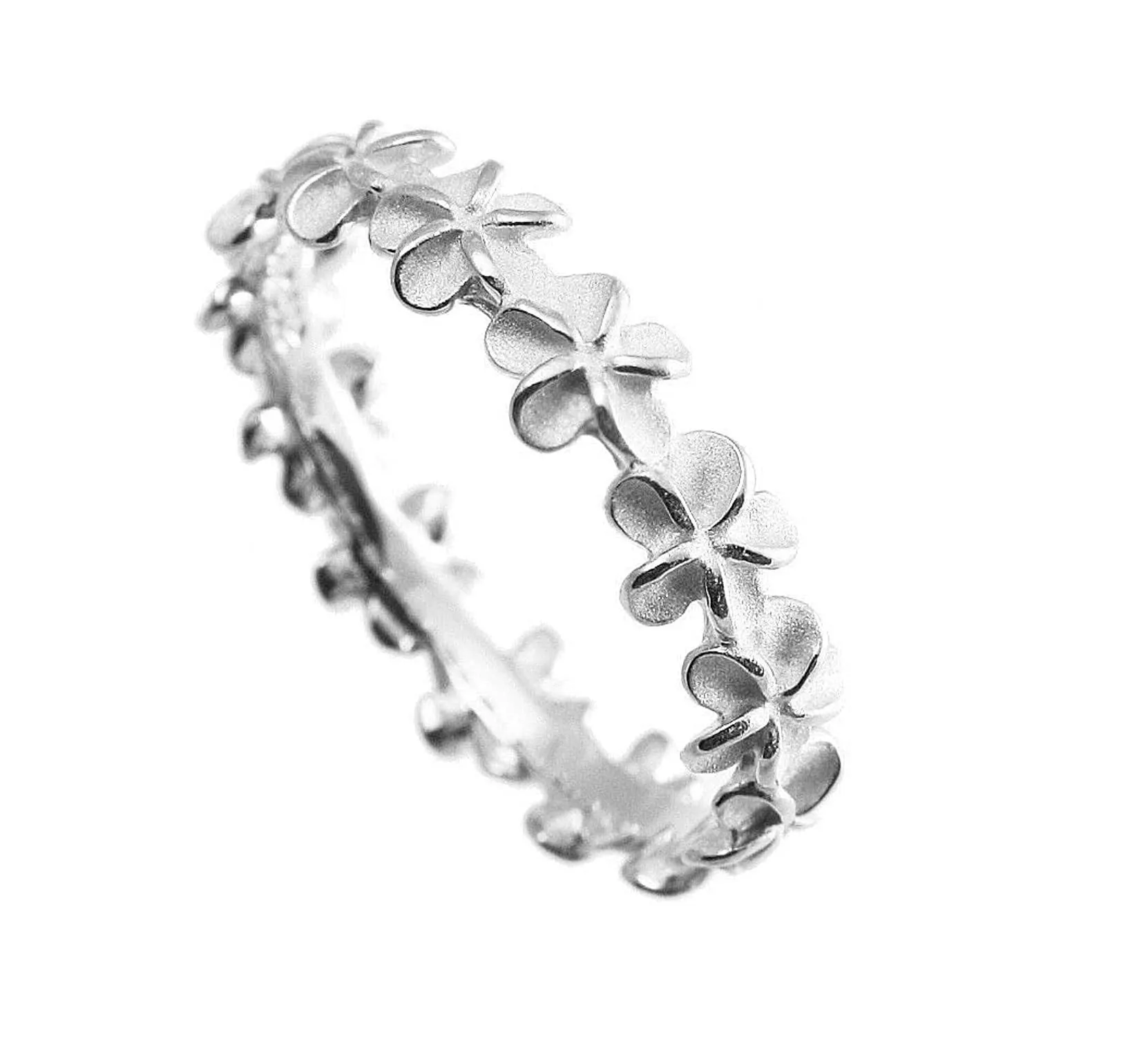 925 Sterling Silver Plumeria Flower Eternity Wedding Engagement Band - Hypoallergenic & Stackable