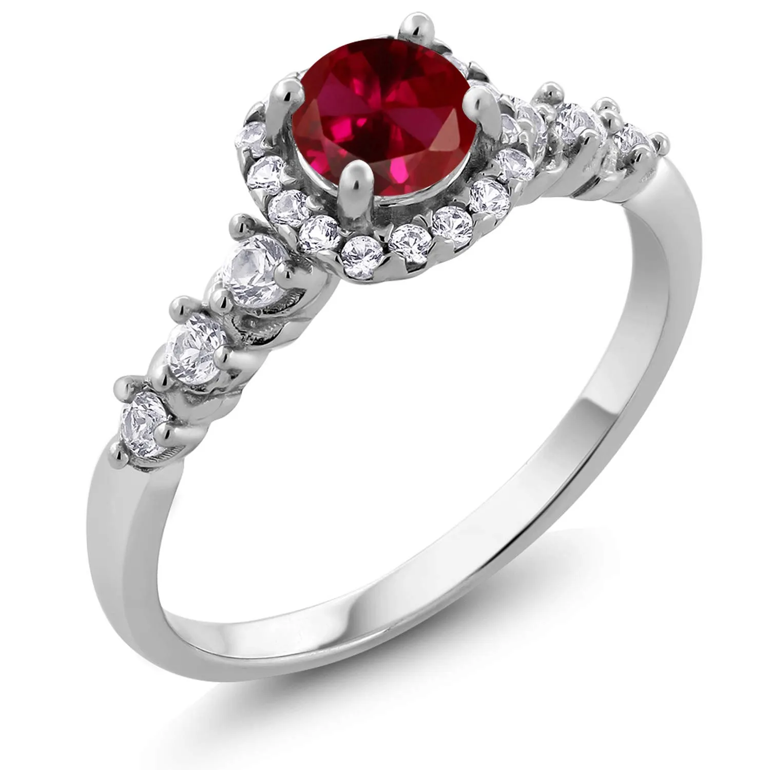 925 Sterling Silver Red Created Ruby & White Sapphire Engagement Ring for Women, Sizes 5-9