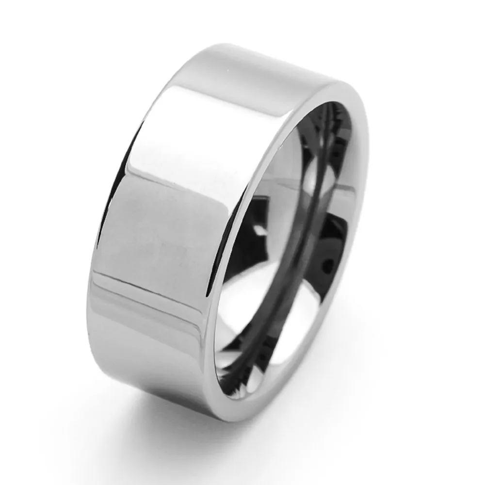 9MM Comfort Fit Tungsten Carbide Wedding Band, Polished Shiny Flat Pipe Cut, Sizes 5 to 15