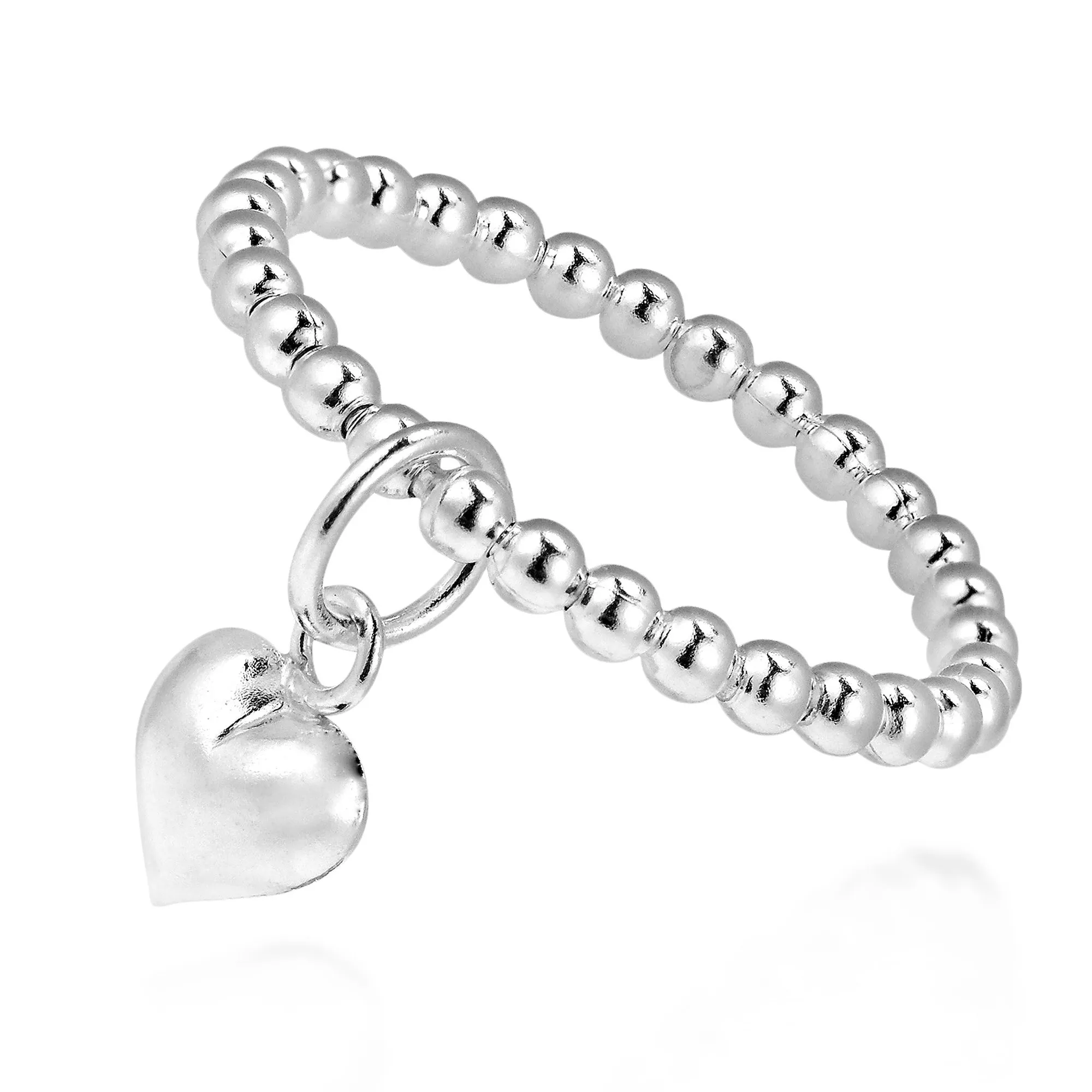 Adorable Heart Dangle Sterling Silver Ring