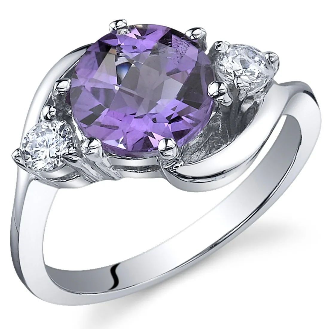 Amethyst 3-Stone Ring for Women - 925 Sterling Silver, Natural 1.75 Carats, Sizes 5-9