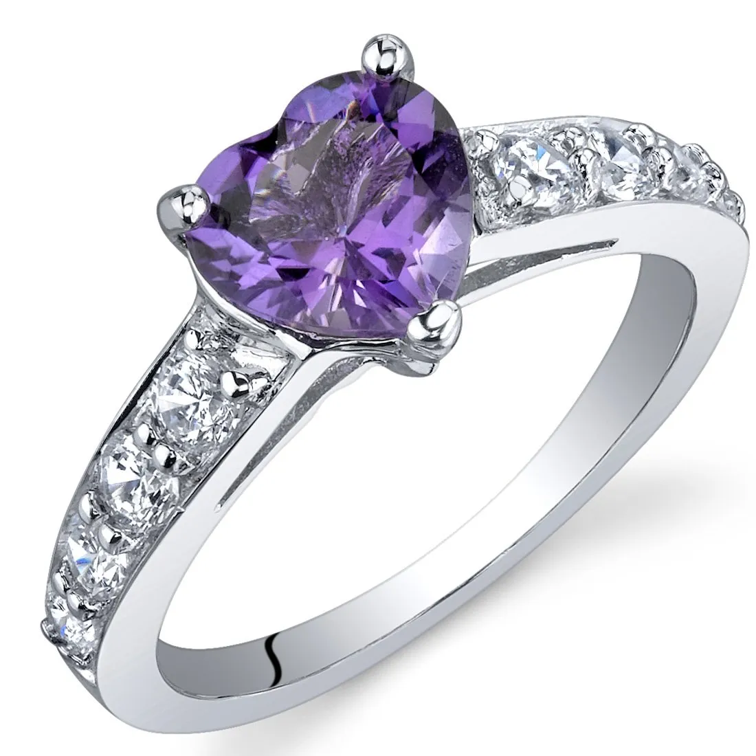 Amethyst Heart Promise Ring for Women - 925 Sterling Silver, 1 Carat Heart Shape, Sizes 5-9