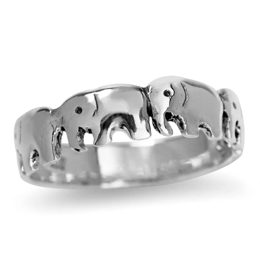 Antique Finish 925 Sterling Silver Elephant Journey Ring