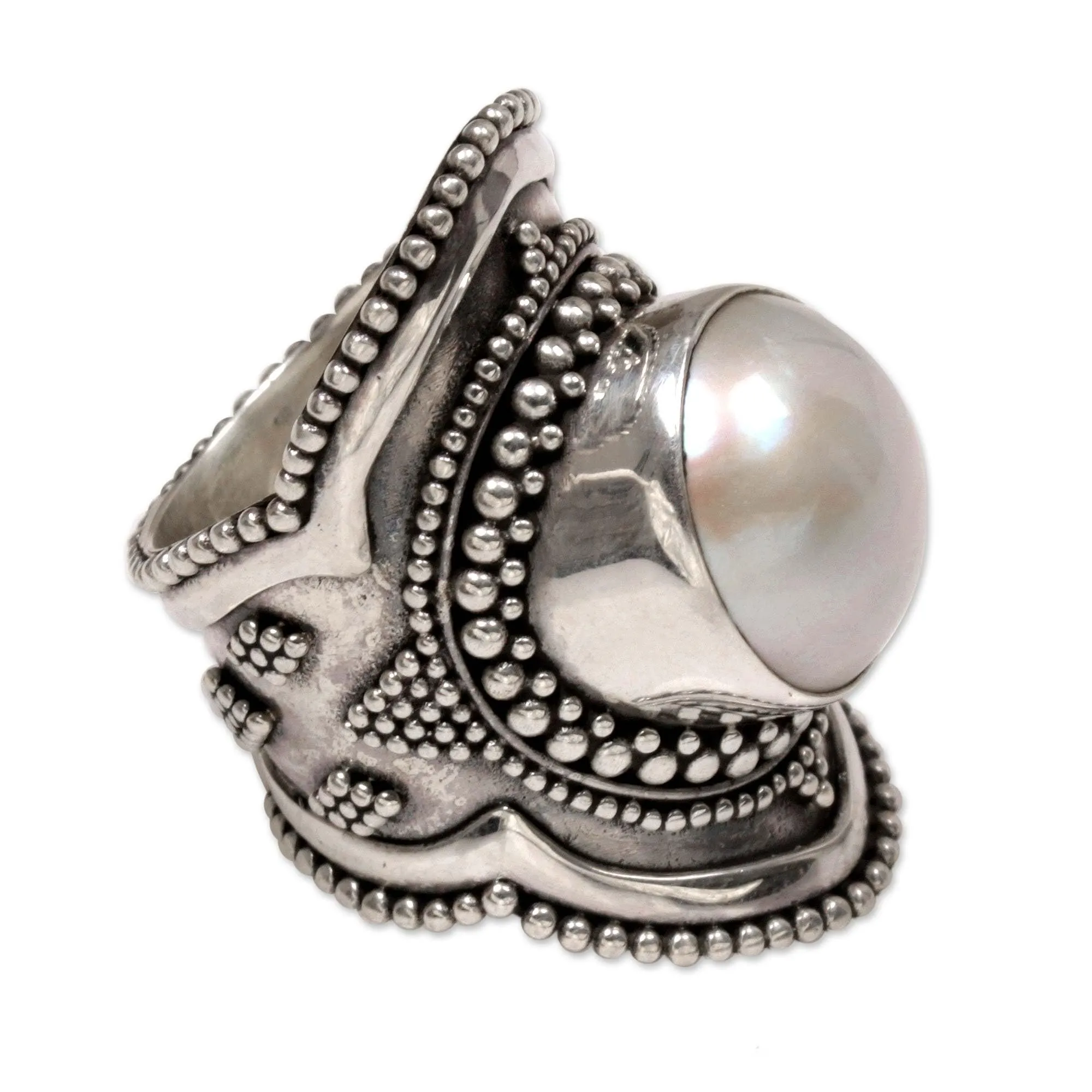 Artisan Handcrafted Cultured Freshwater Pearl Cocktail Ring - .925 Sterling Silver, Unique Gift