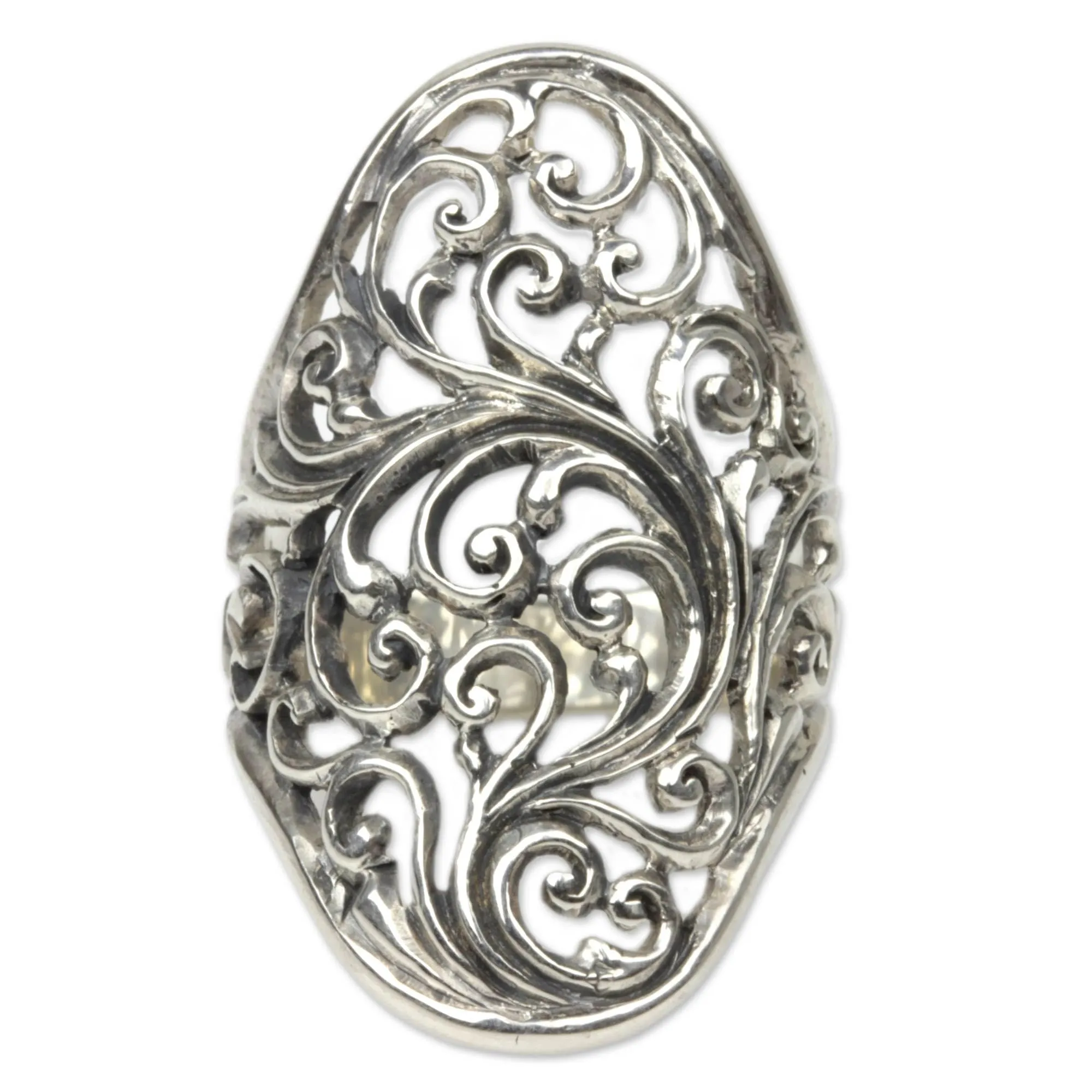 Artisan Handmade .925 Sterling Silver Cocktail Ring - Indonesian Bohemian 'Sukawati Fern'