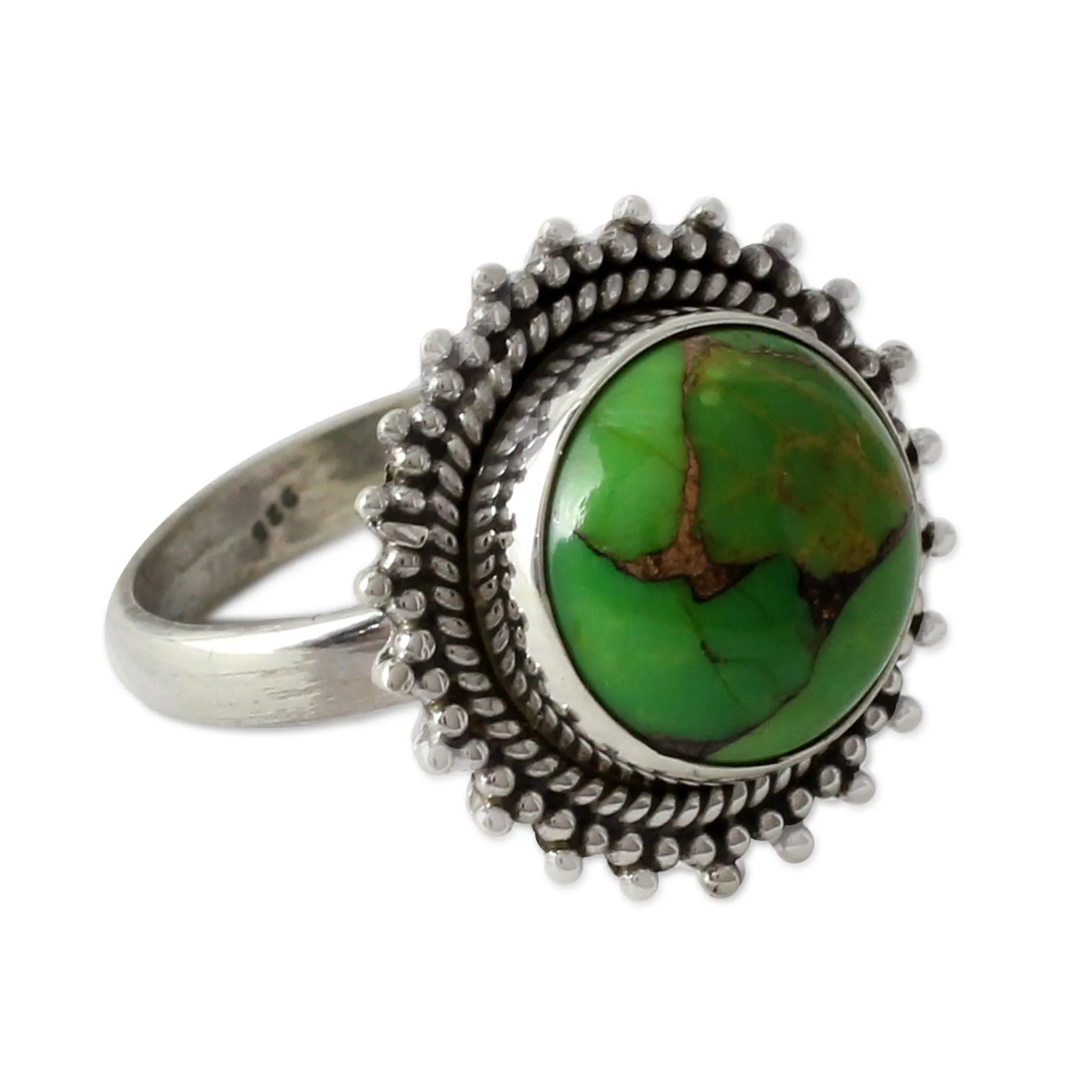 Artisan Handmade .925 Sterling Silver Cocktail Ring with Green Composite Turquoise by NOVICA