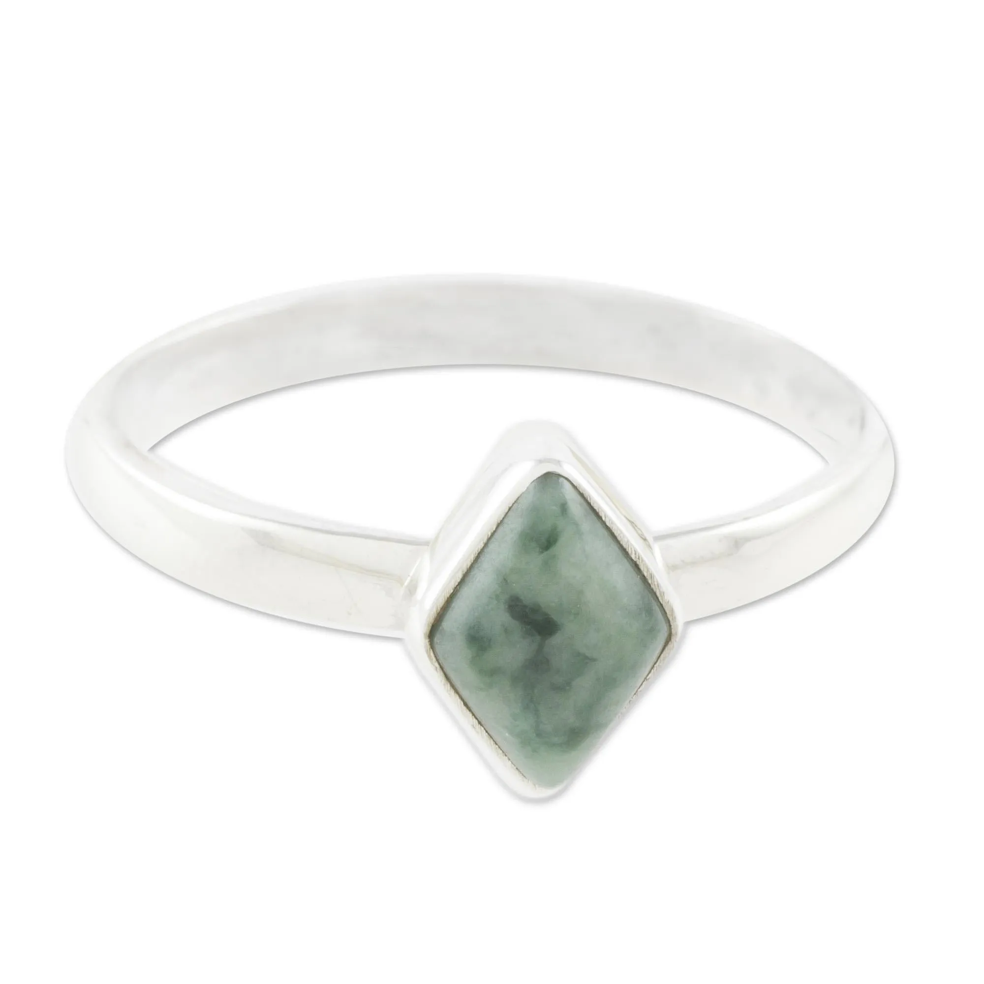 Artisan Handmade .925 Sterling Silver Green Jade Rhombus Cocktail Ring by NOVICA