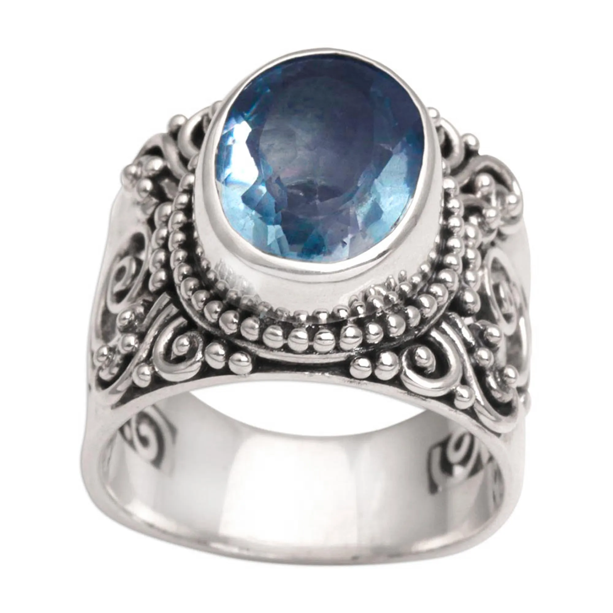 Artisan Handmade Blue Topaz Ring in .925 Sterling Silver