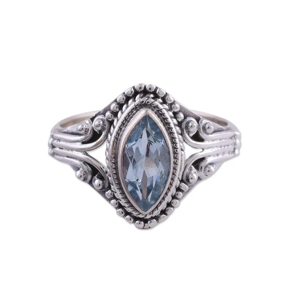 Artisan Handmade Blue Topaz Ring in .925 Sterling Silver – Unique Gemstone Cocktail Jewelry