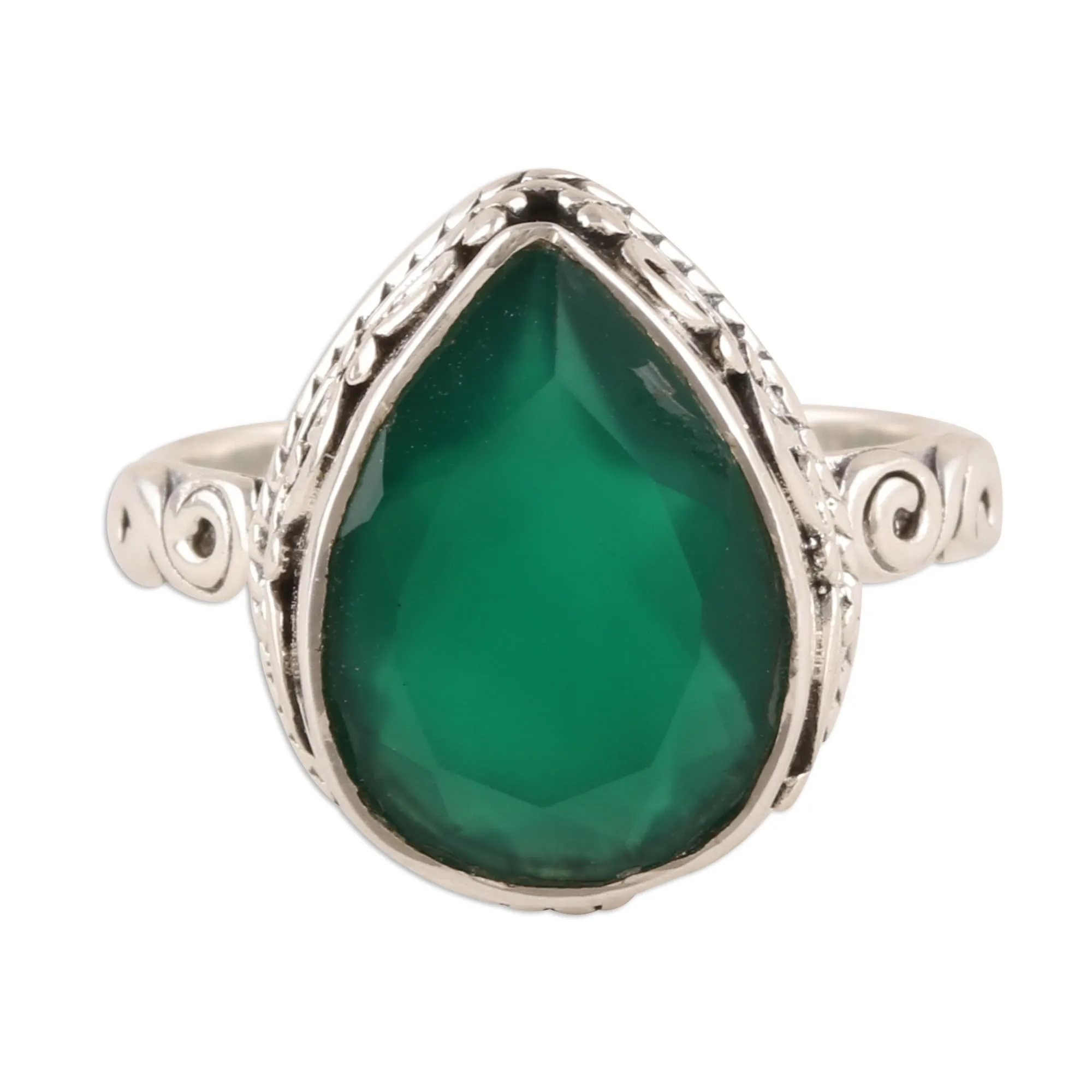 Artisan Handmade Onyx Cocktail Ring in Green - .925 Sterling Silver Gemstone Jewelry