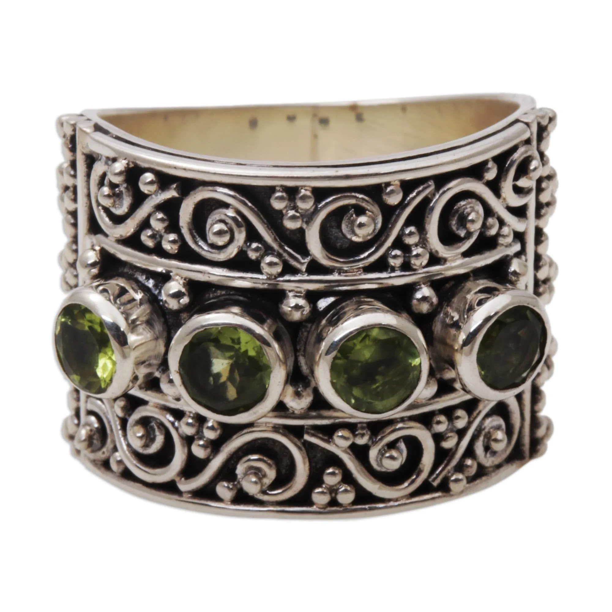 Artisan Handmade Peridot Cocktail Ring .925 Sterling Silver Multistone Green Band from Bali