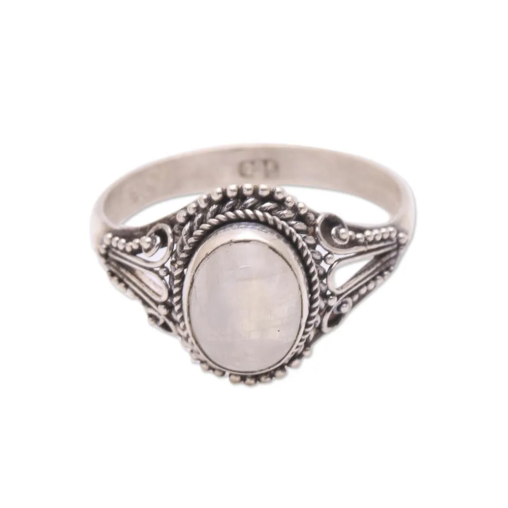 Artisan Handmade Rainbow Moonstone Ring in .925 Sterling Silver, Unique Gift from Bali