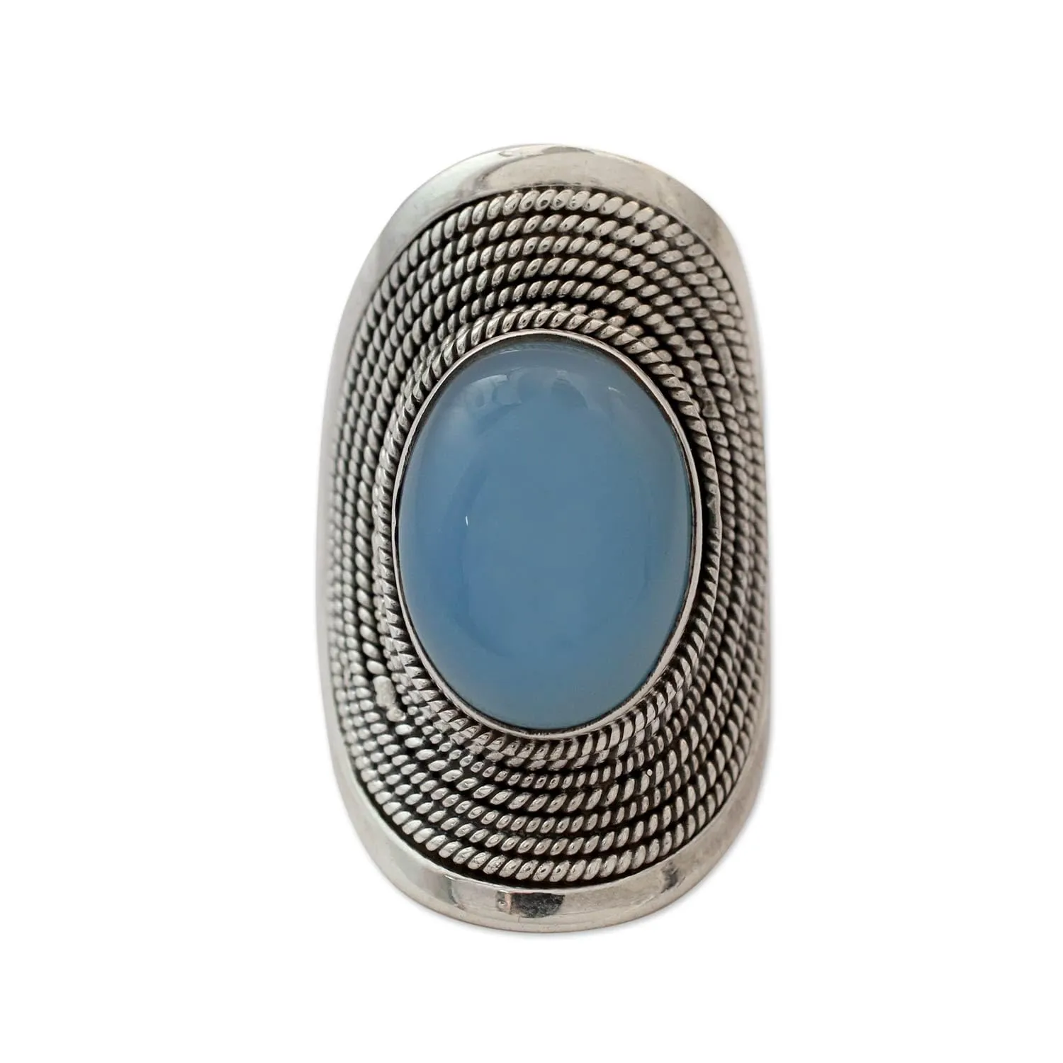 Artisan Handmade Sterling Silver Cocktail Ring with Blue Chalcedony – Unique Bohemian Jewelry