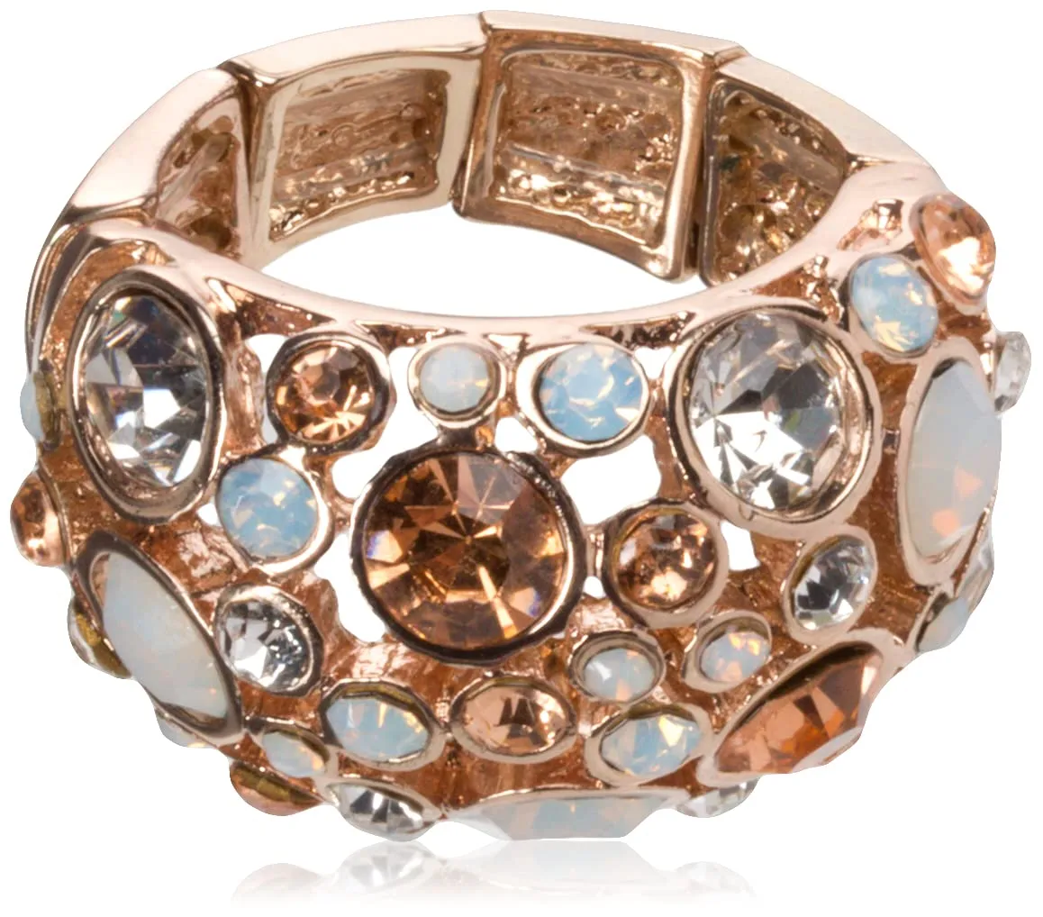 Basic Rose Gold Domed Multi-Stone Adjustable Ring, Sizes 7-9, Glamorous Jewelry by GUESS