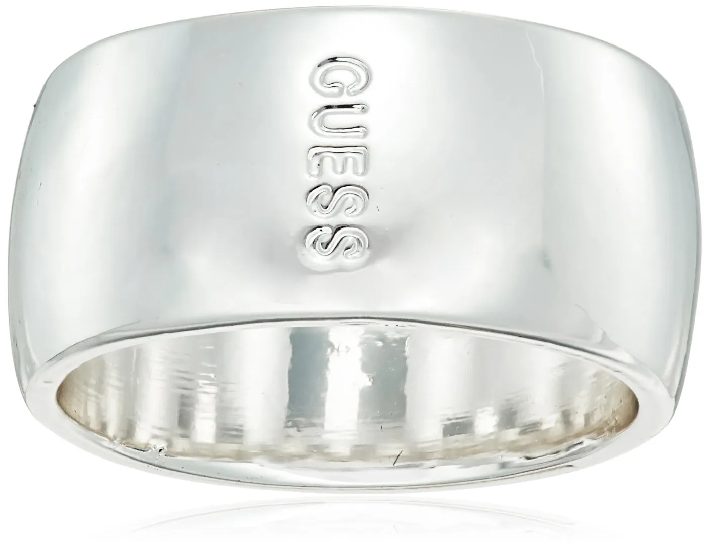 Basic Wide Band Ring Size 7 by GUESS - Silver Tone with Sparkling Crystal Rounds, Open Design