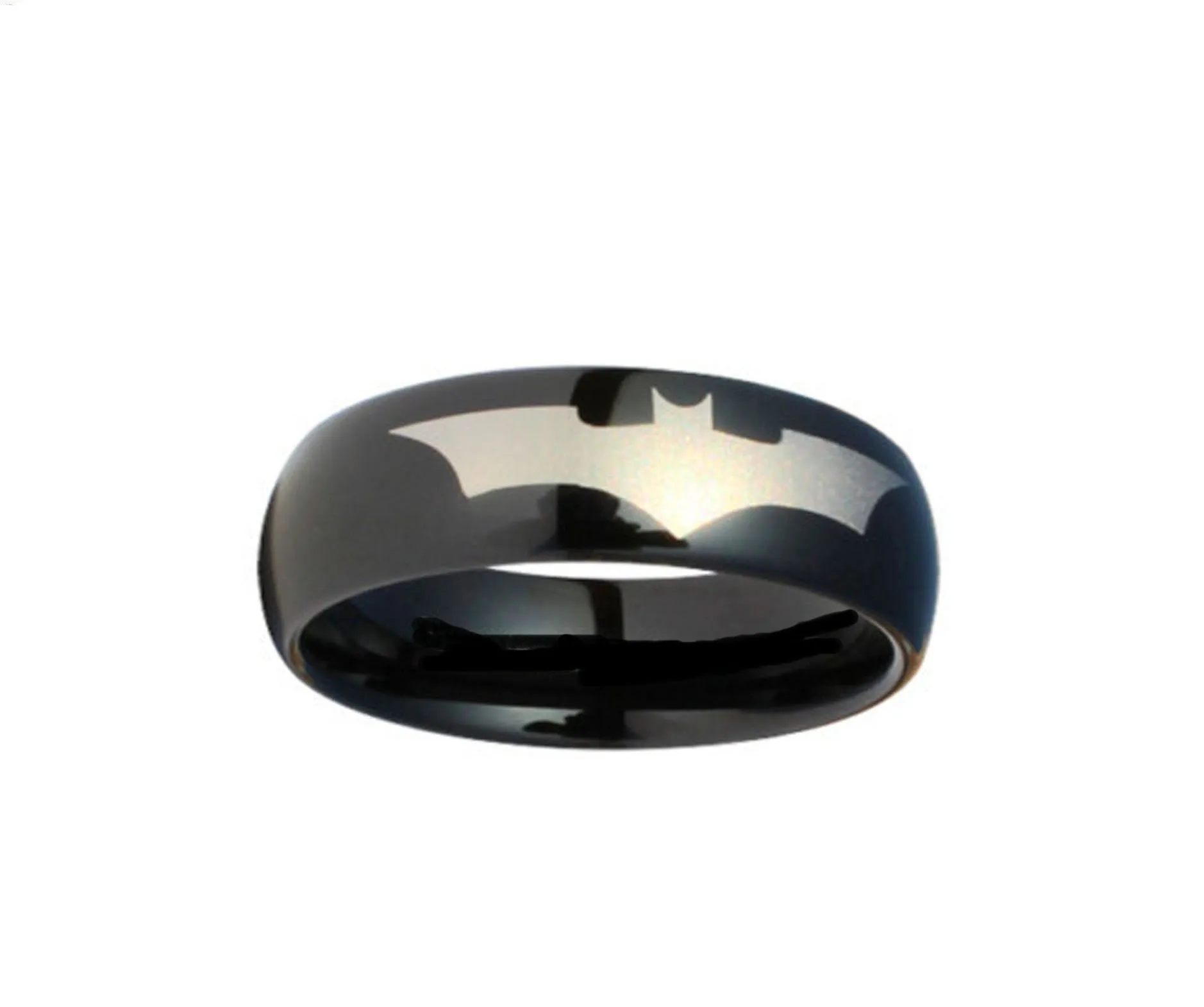 Batman Print Black Tungsten Carbide Ring 8mm Band Size 4-13 with Comfort Fit and High Polish