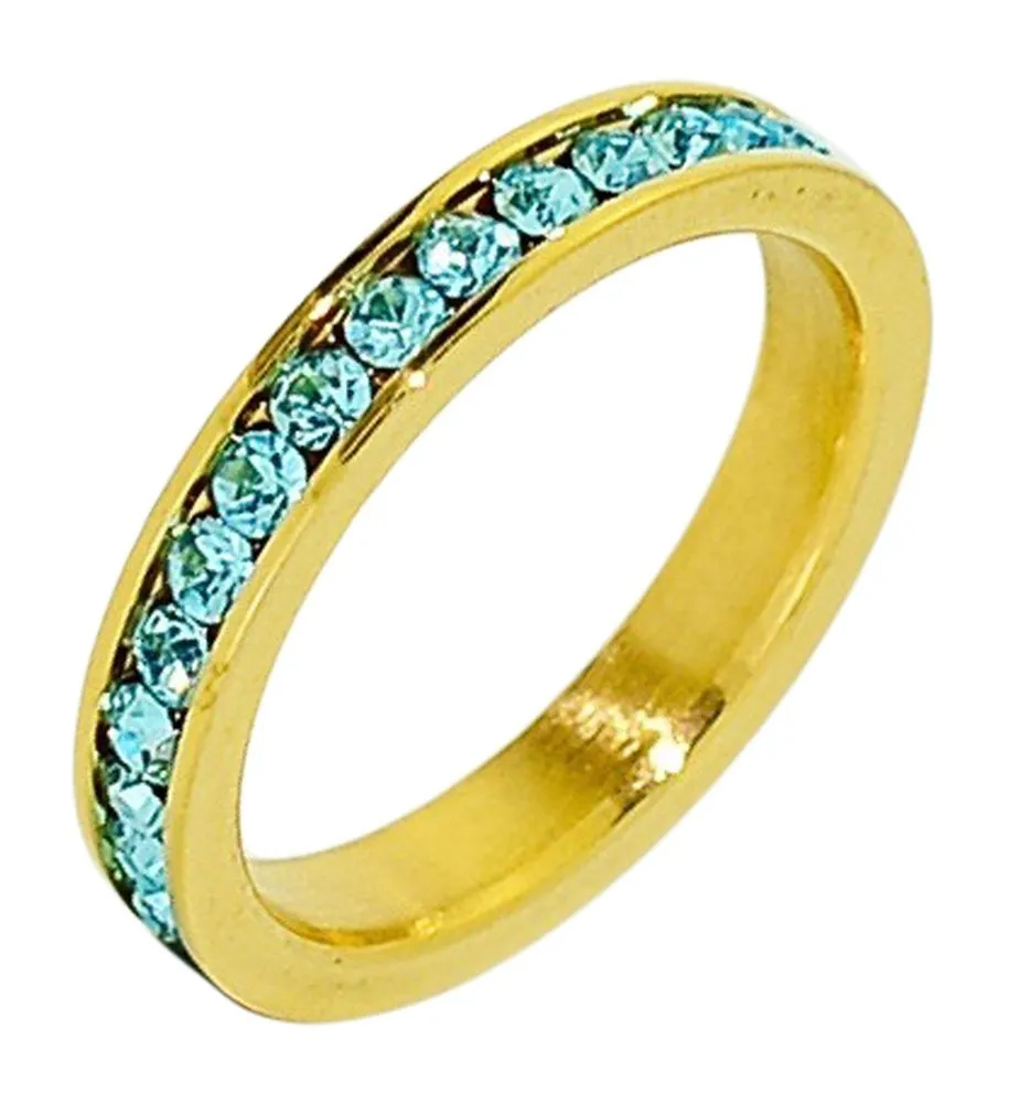 Birthstone Eternity Ring March Aquamarine Gold Plated Stainless Steel Stackable Women's Jewelry