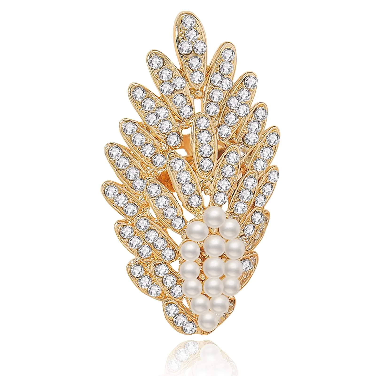 Boho CZ Pearl Rhinestone Cluster Statement Ring - Gold Plated Adjustable Imitation Pearls