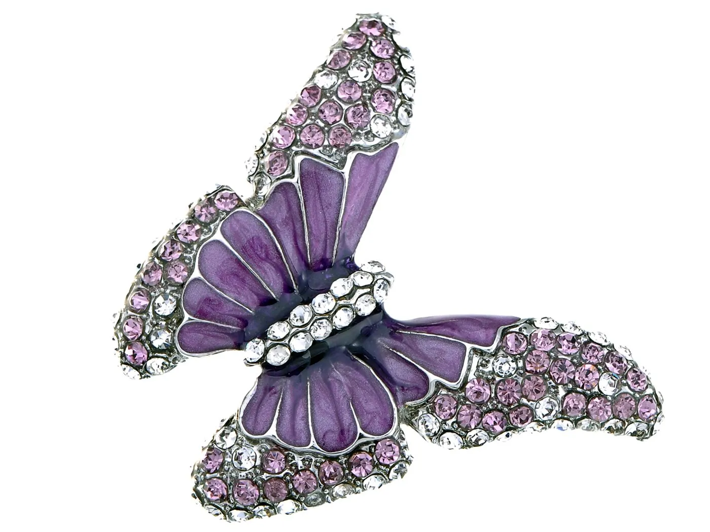 Butterfly Purple Enamel Crystal Ring - Adjustable Rhinestone Fashion Jewelry for All Occasions