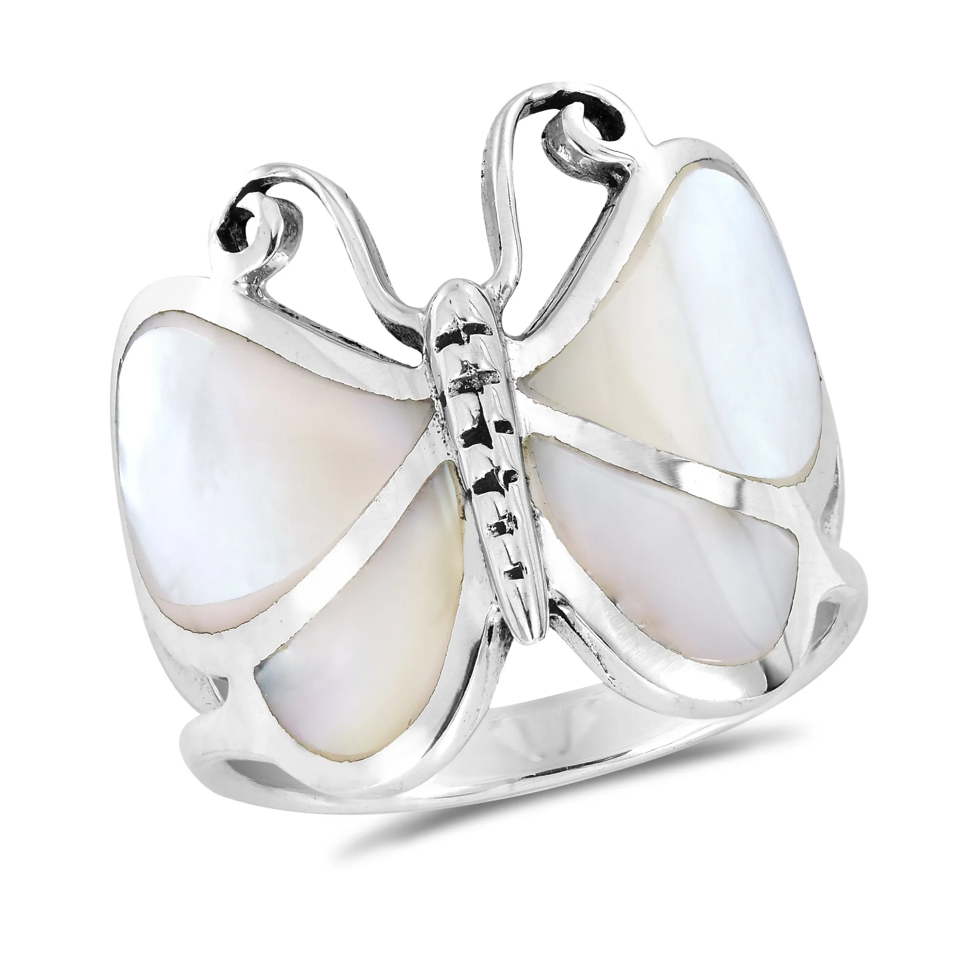 Captivating Butterfly Motif White MOP .925 Sterling Silver Ring for Women, Trendy Jewelry