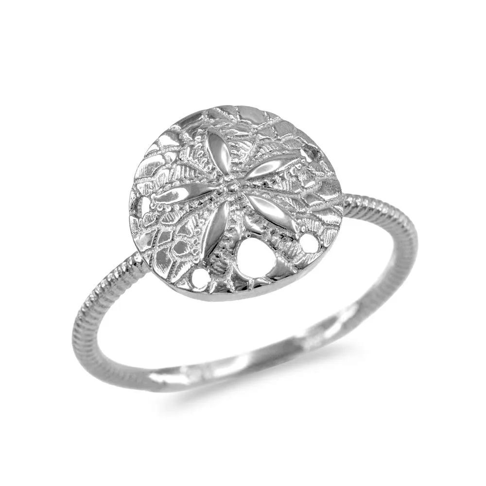 Certified 925 Sterling Silver Twisted Rope Band Sand Dollar Ring